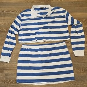 DOLLS KILL POSTER GIRL 3X Comfy Blue and White Striped Two-Piece Skirt Set